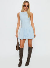 Cicely Bubble Hem Mini Dress Blue